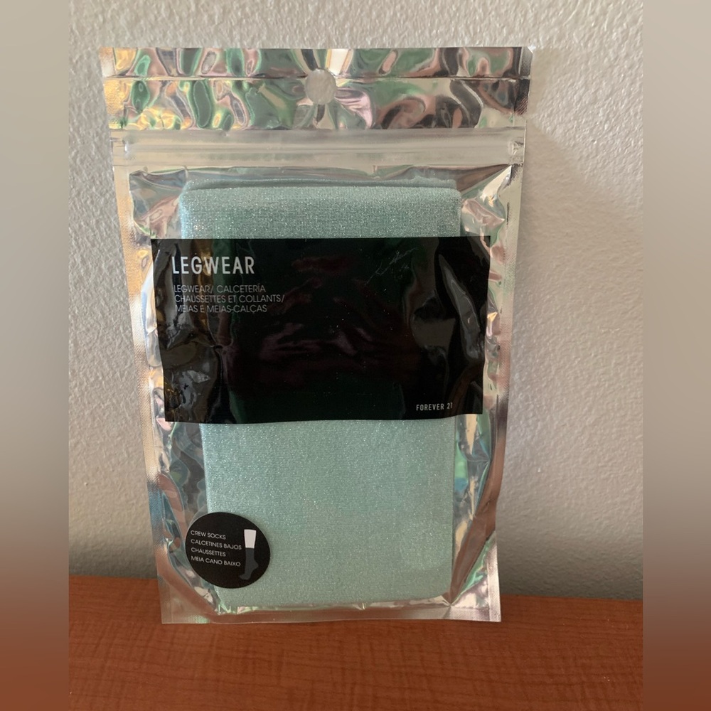 Forever 21 Light Blue Metallic Crew Socks
